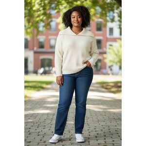 ELOQUII‎ Ribbed Off the Shoulder Sweater Cream Plus Size 22/24